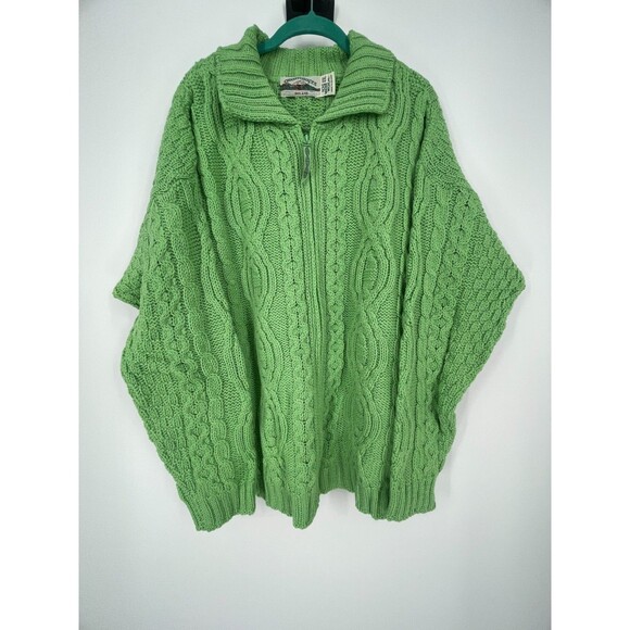 Ireland Aran Crafts Merino Wool Chunky Cable Rustic Cabin Knit Cardigan Sweater - Picture 1 of 7